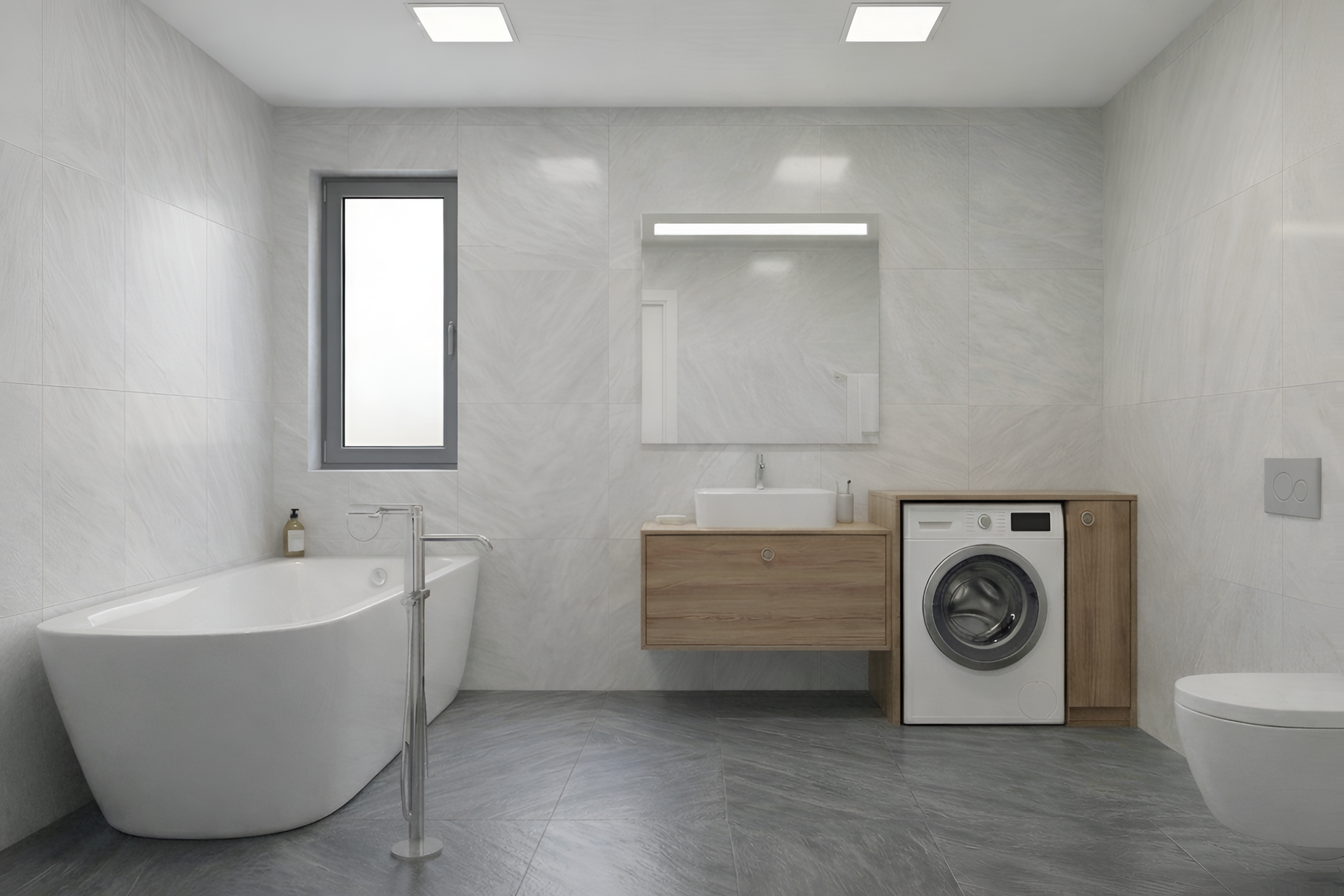 Minimalist łazienka z drewnianymi akcentami (1)